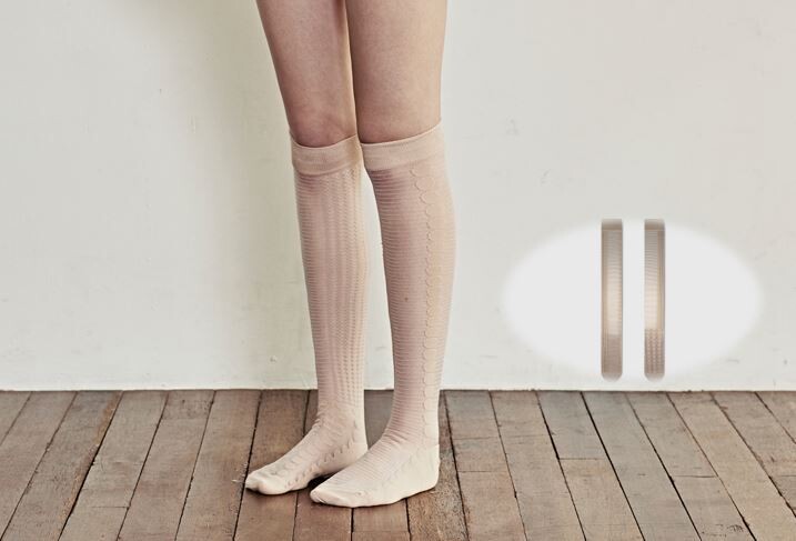 Beige Dot Sheer Knee-High Socks — Made in Japan product image
