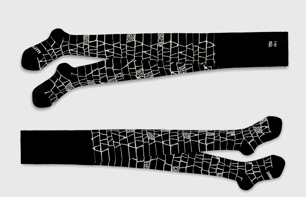 Black Doldam Asymmetric Design Tights — Made in Japan product image