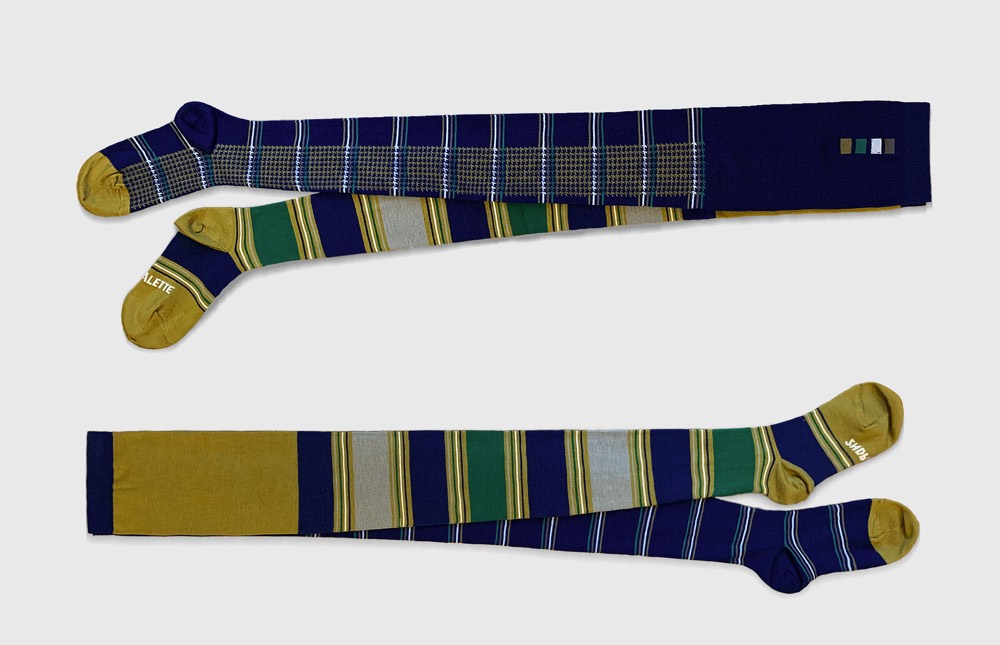 Royal Blue Asymmetric Design Tights — Made in Japan product image