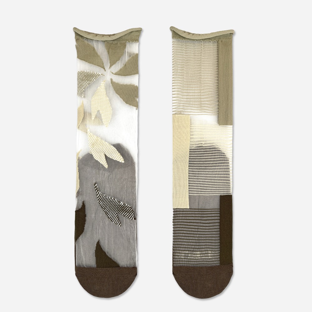 Mocha Asymmetric Crew Socks — Made in Japan product image
