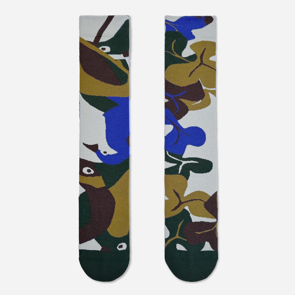 Pine Beebird Asymmetric Knee-High Socks — Made in Japan product image