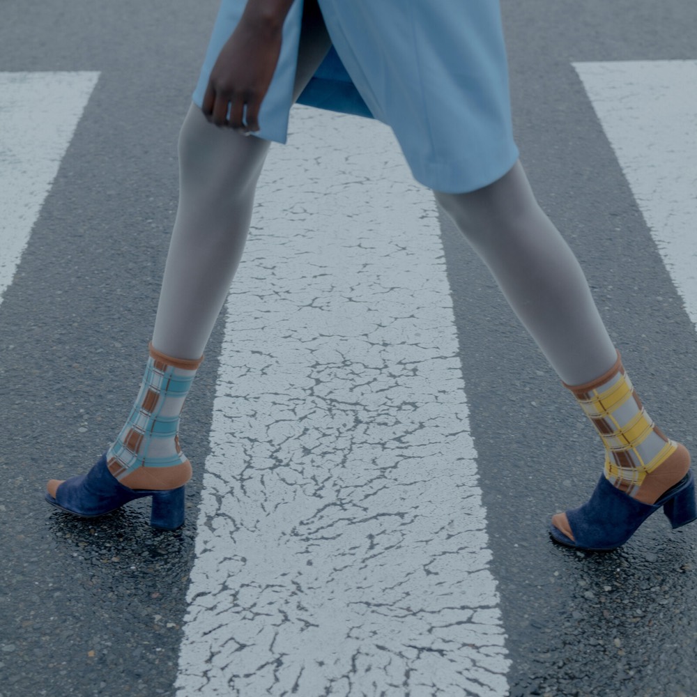 Cookie Tartan Sheer Socks — Asymmetric, Made in Japan product image
