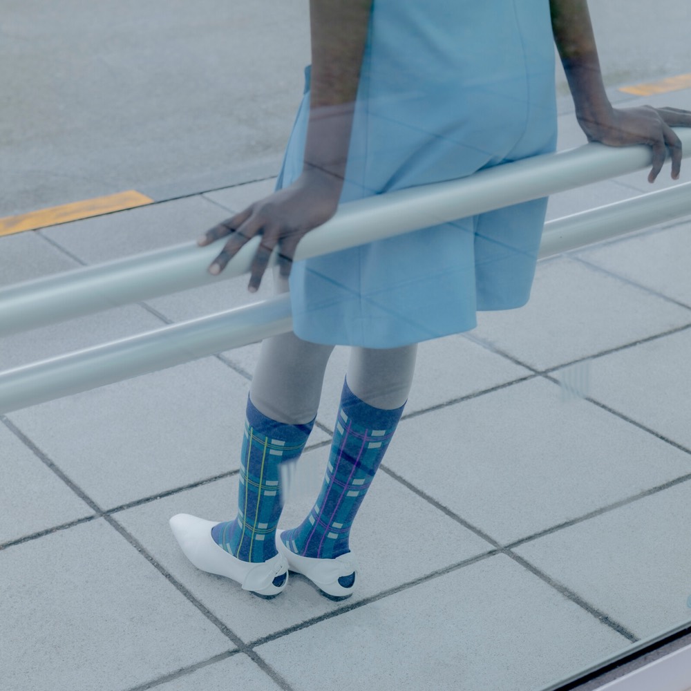 Check Check Asymmetric Knee-High Socks — Made in Japan product image