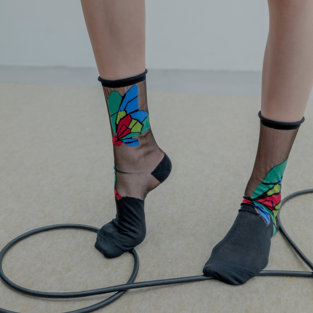 Tiger Butterfly Asymmetric Crew Socks — Made in Japan product image