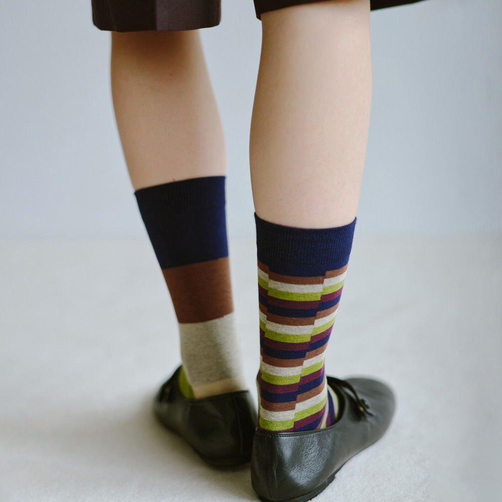 Dusk Border Asymmetric Crew Socks — Made in Japan product image