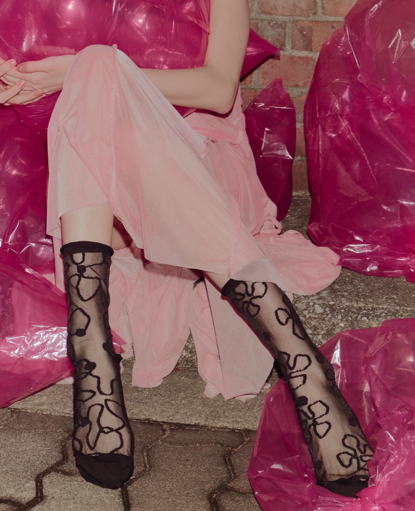 Black Florin Sheer Socks — Asymmetric, Made in Japan product image