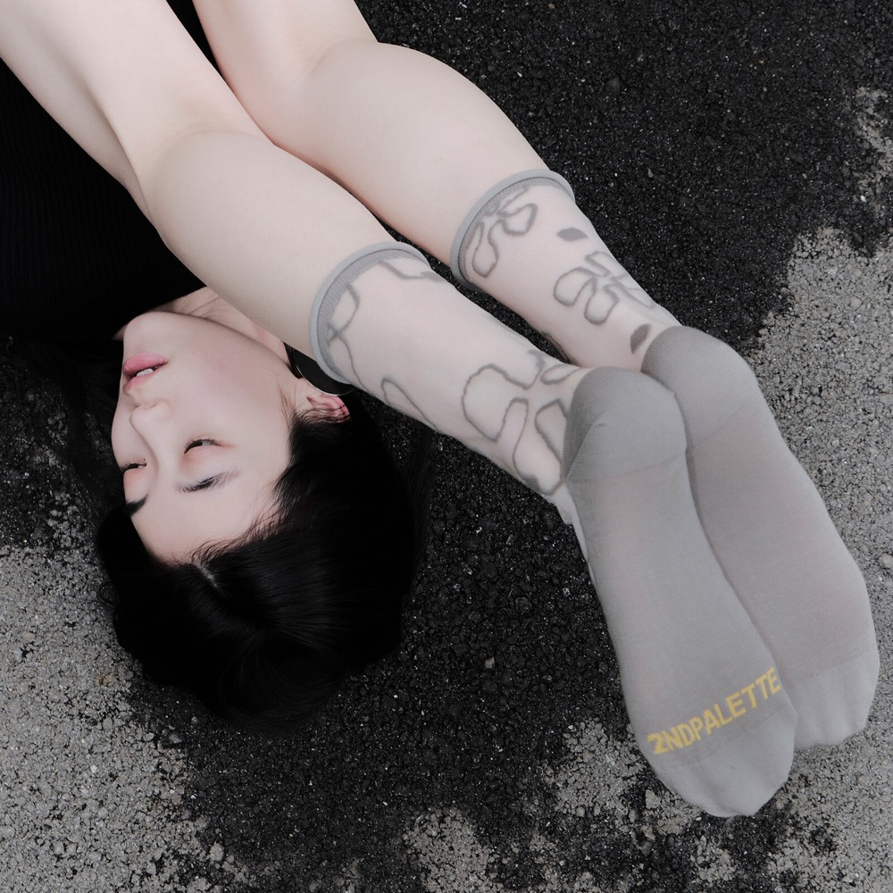 Grey Florin Sheer Socks — Asymmetric, Made in Japan product image