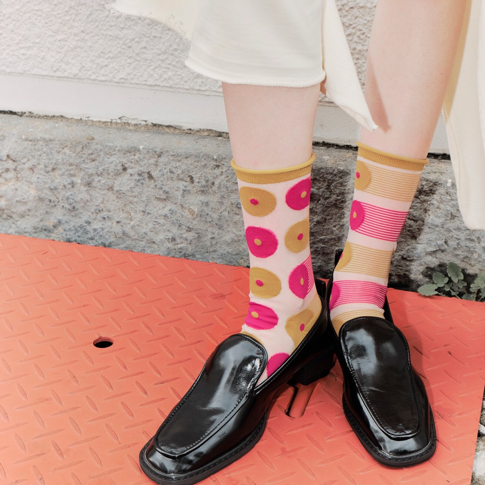 Pink Bubble Sheer Socks — Asymmetric, Made in Japan product image