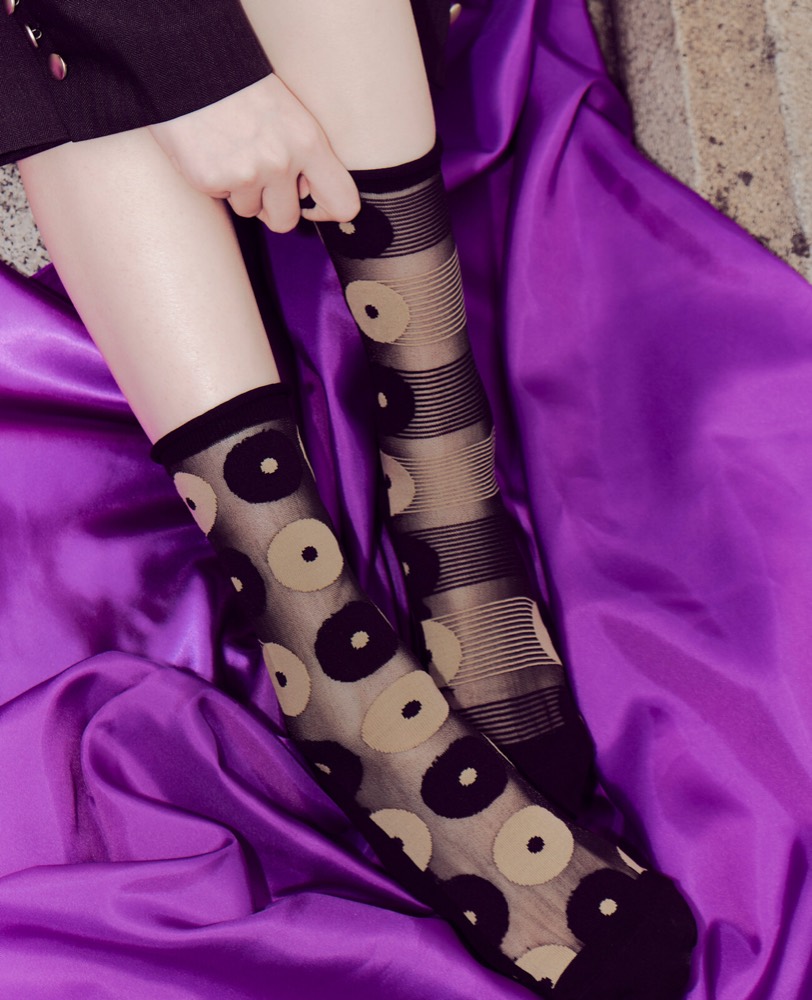 Black Bubble Sheer Socks — Asymmetric, Made in Japan product image