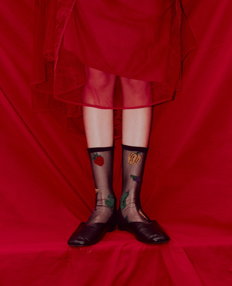 Grocery Bag Sheer Socks — Asymmetric, Made in Japan product image