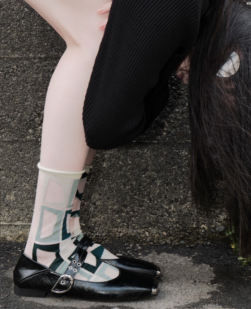Teal Edge Sheer Socks — Asymmetric, Made in Japan product image