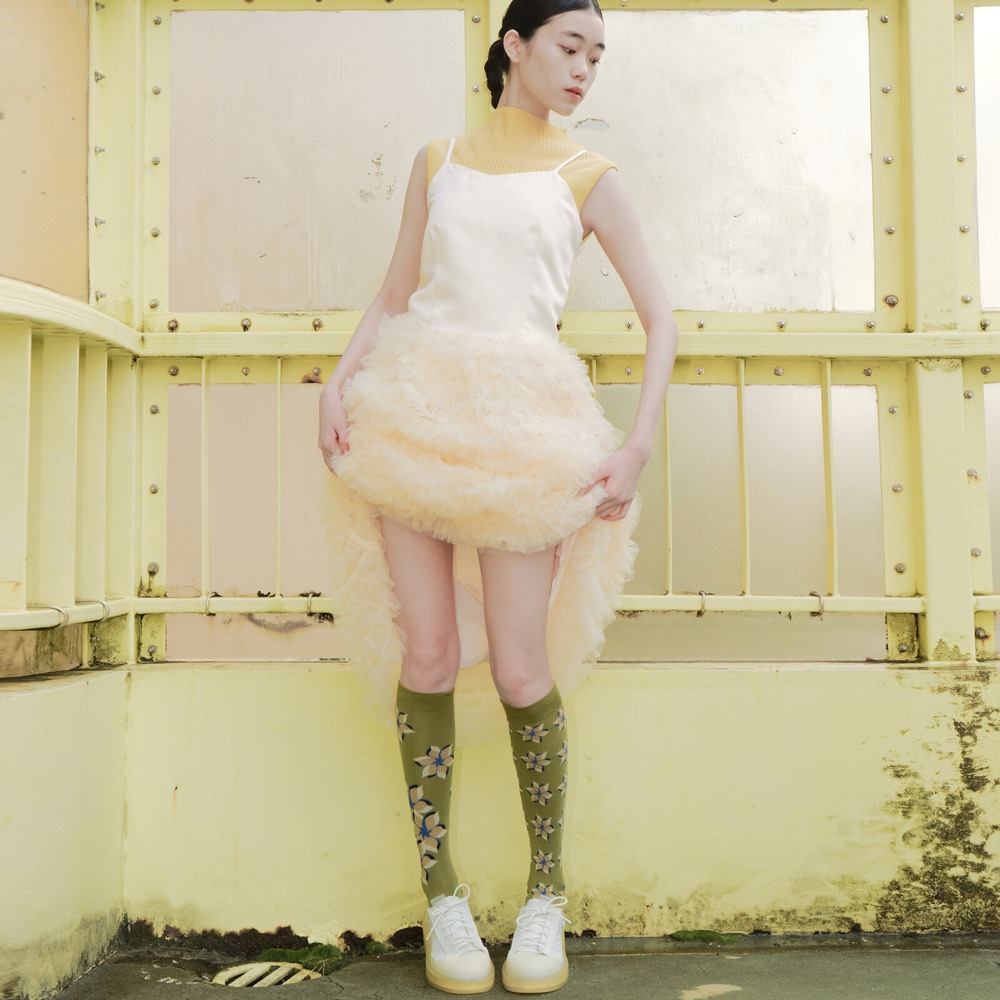 Breeze Bloom Knee-High Socks — Asymmetric, Made in Japan product image